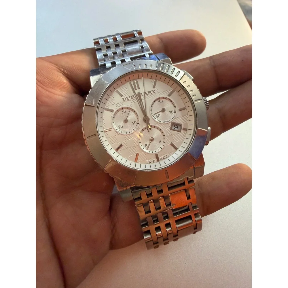 Burberry BU2303 Chronograph Swiss Made Stainless Steel Watch Silver Dial 100M